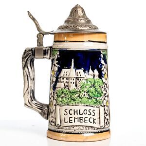 VINTAGE German Beer Stein Pewter Lid - Schloss Lembeck - Marked 5064